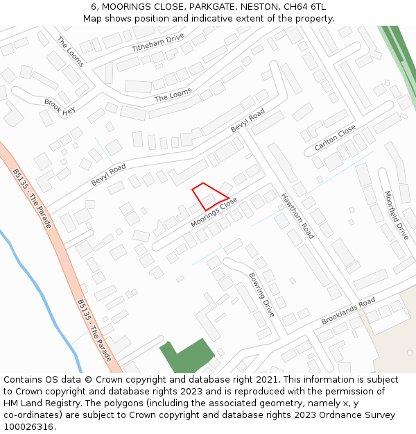 6, MOORINGS CLOSE, PARKGATE, NESTON, CH64 6TL: Location map and indicative extent of plot