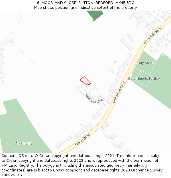 6, MOORLAND CLOSE, FLITTON, BEDFORD, MK45 5DQ: Location map and indicative extent of plot