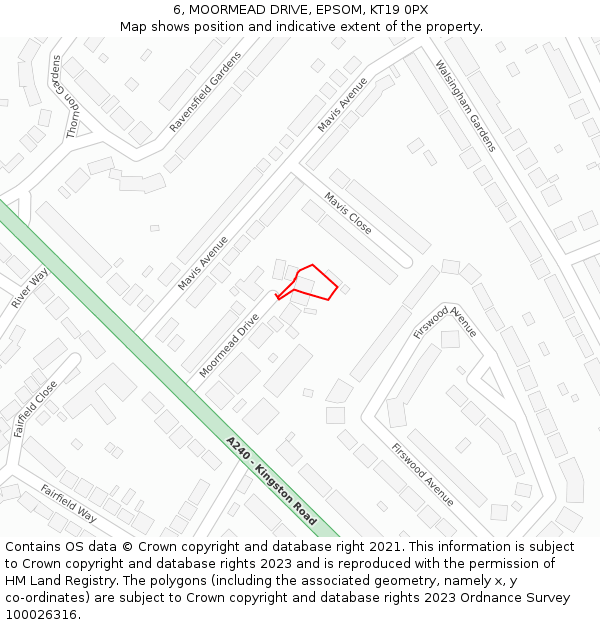 6, MOORMEAD DRIVE, EPSOM, KT19 0PX: Location map and indicative extent of plot