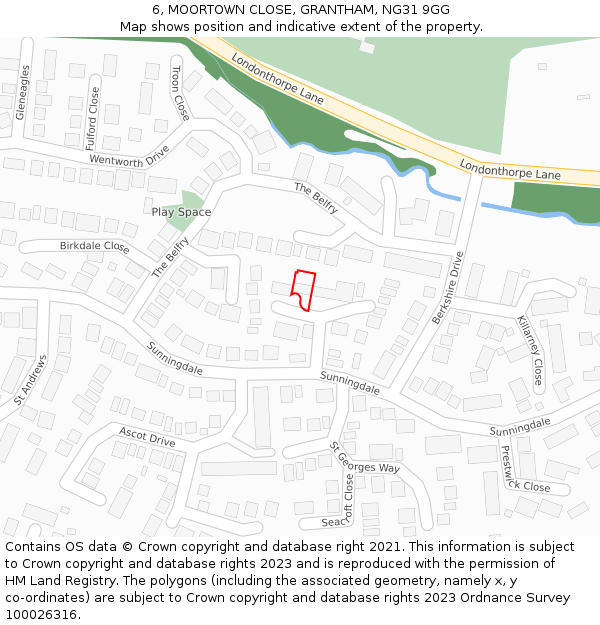 6, MOORTOWN CLOSE, GRANTHAM, NG31 9GG: Location map and indicative extent of plot