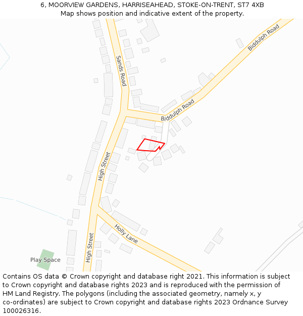 6, MOORVIEW GARDENS, HARRISEAHEAD, STOKE-ON-TRENT, ST7 4XB: Location map and indicative extent of plot