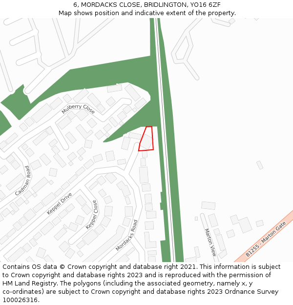 6, MORDACKS CLOSE, BRIDLINGTON, YO16 6ZF: Location map and indicative extent of plot