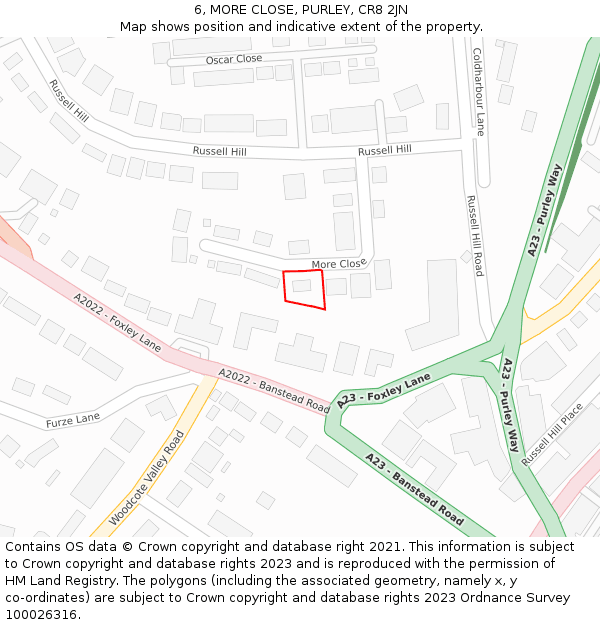 6, MORE CLOSE, PURLEY, CR8 2JN: Location map and indicative extent of plot