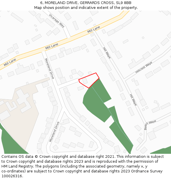 6, MORELAND DRIVE, GERRARDS CROSS, SL9 8BB: Location map and indicative extent of plot