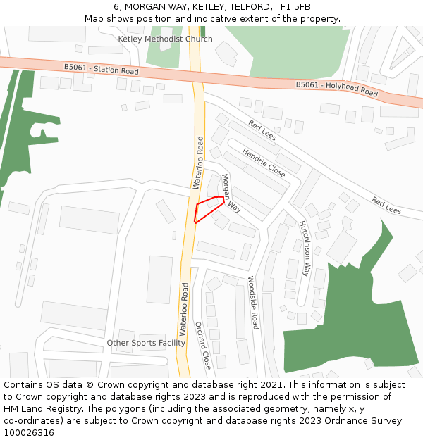 6, MORGAN WAY, KETLEY, TELFORD, TF1 5FB: Location map and indicative extent of plot