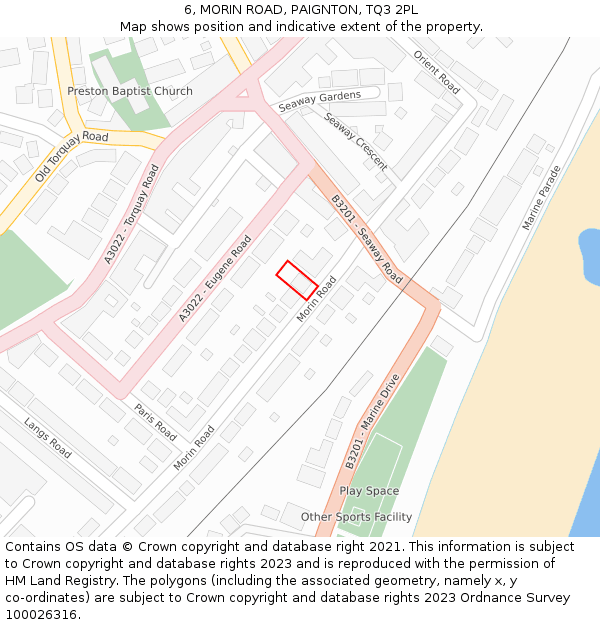 6, MORIN ROAD, PAIGNTON, TQ3 2PL: Location map and indicative extent of plot