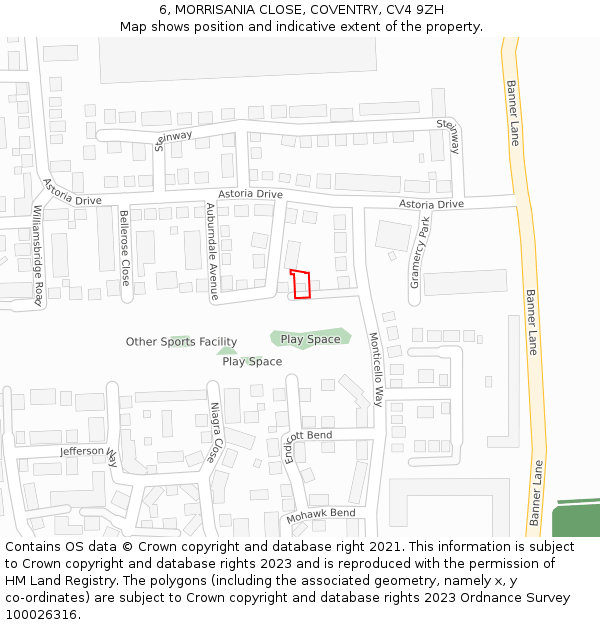 6, MORRISANIA CLOSE, COVENTRY, CV4 9ZH: Location map and indicative extent of plot