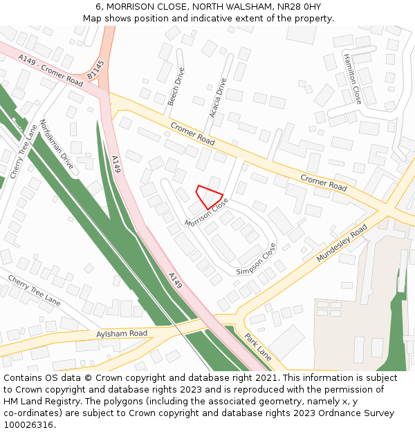 6, MORRISON CLOSE, NORTH WALSHAM, NR28 0HY: Location map and indicative extent of plot