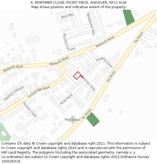 6, MORTIMER CLOSE, PICKET PIECE, ANDOVER, SP11 6UW: Location map and indicative extent of plot