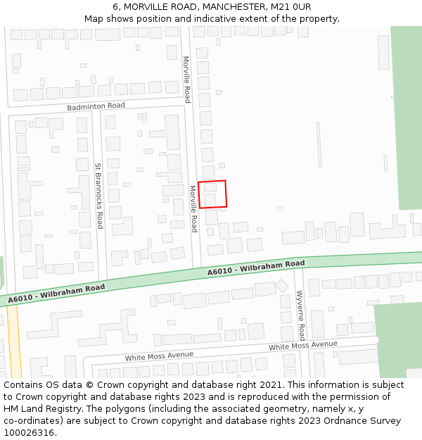 6, MORVILLE ROAD, MANCHESTER, M21 0UR: Location map and indicative extent of plot