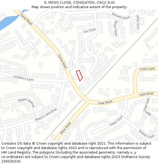 6, MOSS CLOSE, CONGLETON, CW12 3UG: Location map and indicative extent of plot