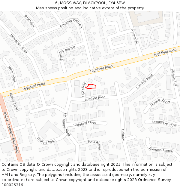 6, MOSS WAY, BLACKPOOL, FY4 5BW: Location map and indicative extent of plot