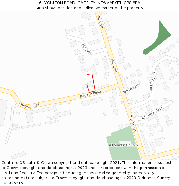 6, MOULTON ROAD, GAZELEY, NEWMARKET, CB8 8RA: Location map and indicative extent of plot