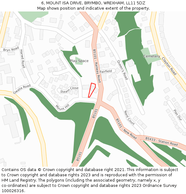 6, MOUNT ISA DRIVE, BRYMBO, WREXHAM, LL11 5DZ: Location map and indicative extent of plot