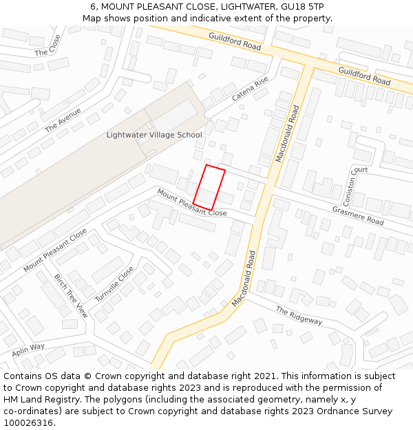 6, MOUNT PLEASANT CLOSE, LIGHTWATER, GU18 5TP: Location map and indicative extent of plot