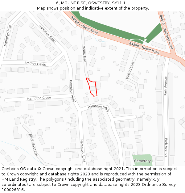 6, MOUNT RISE, OSWESTRY, SY11 1HJ: Location map and indicative extent of plot