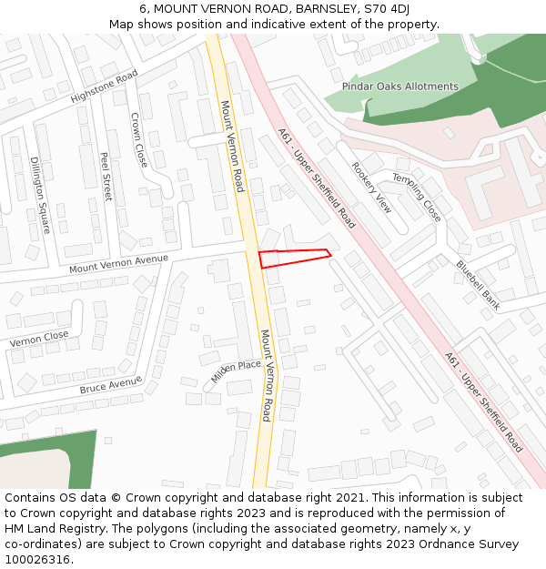 6, MOUNT VERNON ROAD, BARNSLEY, S70 4DJ: Location map and indicative extent of plot