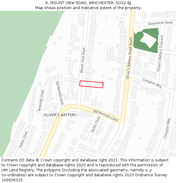 6, MOUNT VIEW ROAD, WINCHESTER, SO22 4JJ: Location map and indicative extent of plot