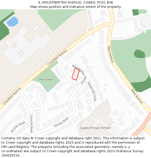 6, MOUNTBATTEN AVENUE, COWES, PO31 8HE: Location map and indicative extent of plot