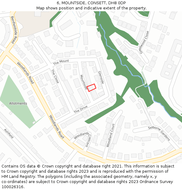 6, MOUNTSIDE, CONSETT, DH8 0DP: Location map and indicative extent of plot