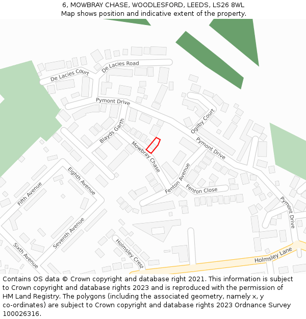 6, MOWBRAY CHASE, WOODLESFORD, LEEDS, LS26 8WL: Location map and indicative extent of plot