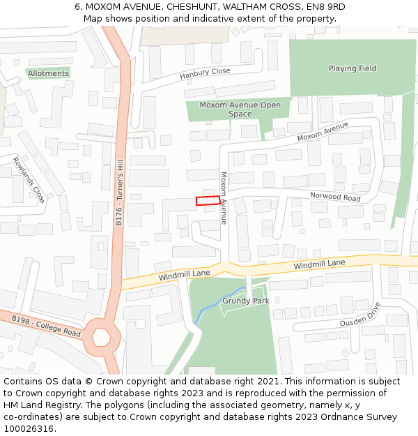 6, MOXOM AVENUE, CHESHUNT, WALTHAM CROSS, EN8 9RD: Location map and indicative extent of plot