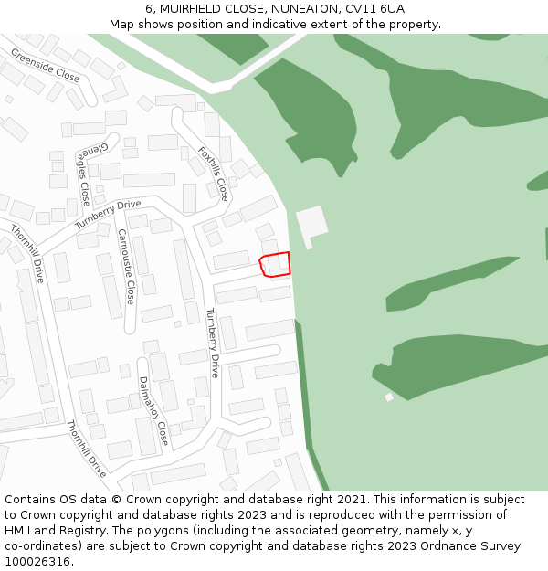 6, MUIRFIELD CLOSE, NUNEATON, CV11 6UA: Location map and indicative extent of plot