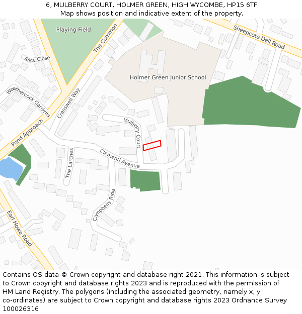 6, MULBERRY COURT, HOLMER GREEN, HIGH WYCOMBE, HP15 6TF: Location map and indicative extent of plot