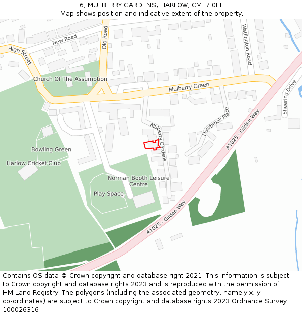 6, MULBERRY GARDENS, HARLOW, CM17 0EF: Location map and indicative extent of plot