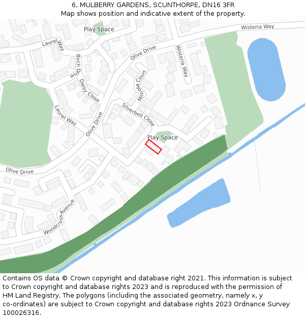 6, MULBERRY GARDENS, SCUNTHORPE, DN16 3FR: Location map and indicative extent of plot