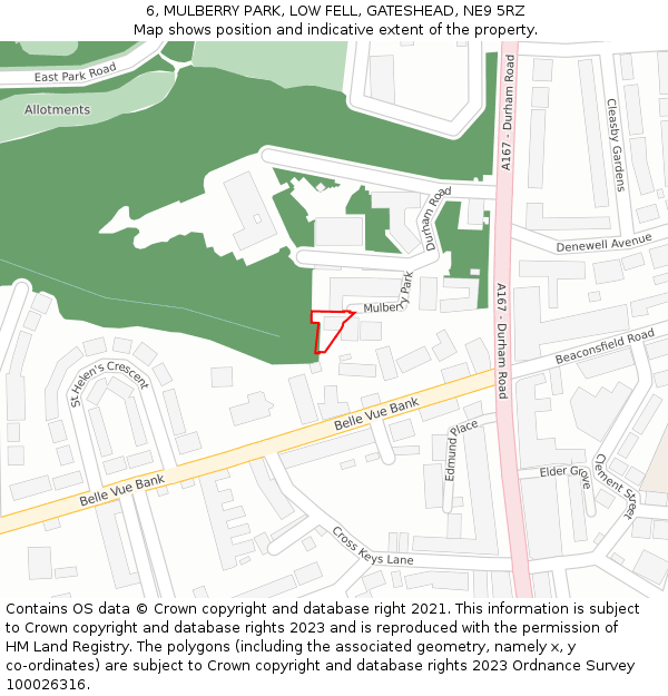 6, MULBERRY PARK, LOW FELL, GATESHEAD, NE9 5RZ: Location map and indicative extent of plot