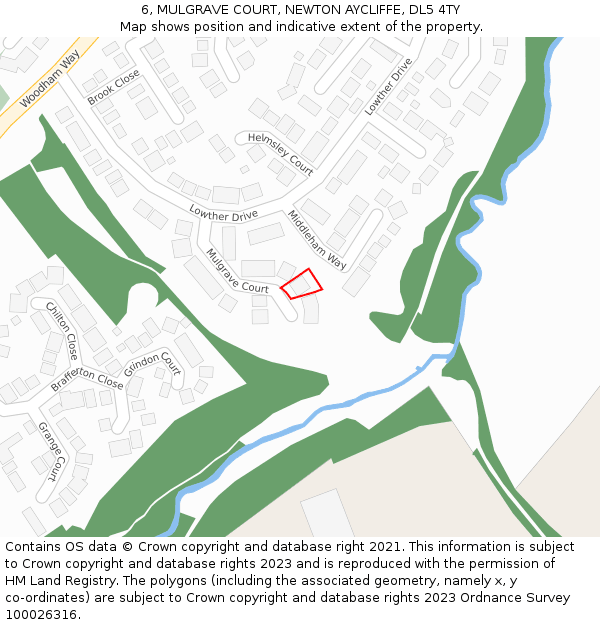 6, MULGRAVE COURT, NEWTON AYCLIFFE, DL5 4TY: Location map and indicative extent of plot