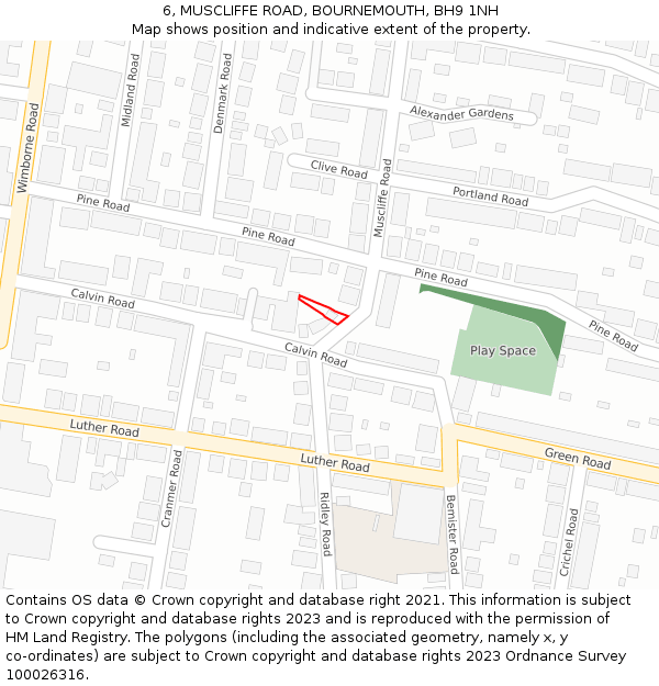 6, MUSCLIFFE ROAD, BOURNEMOUTH, BH9 1NH: Location map and indicative extent of plot