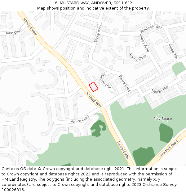 6, MUSTARD WAY, ANDOVER, SP11 6FP: Location map and indicative extent of plot