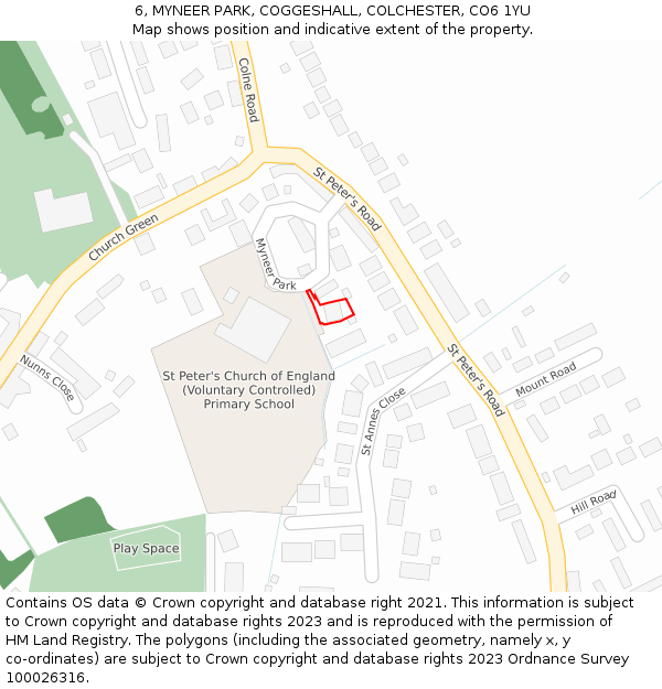 6, MYNEER PARK, COGGESHALL, COLCHESTER, CO6 1YU: Location map and indicative extent of plot