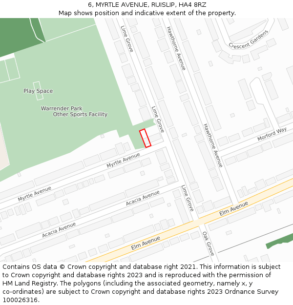 6, MYRTLE AVENUE, RUISLIP, HA4 8RZ: Location map and indicative extent of plot