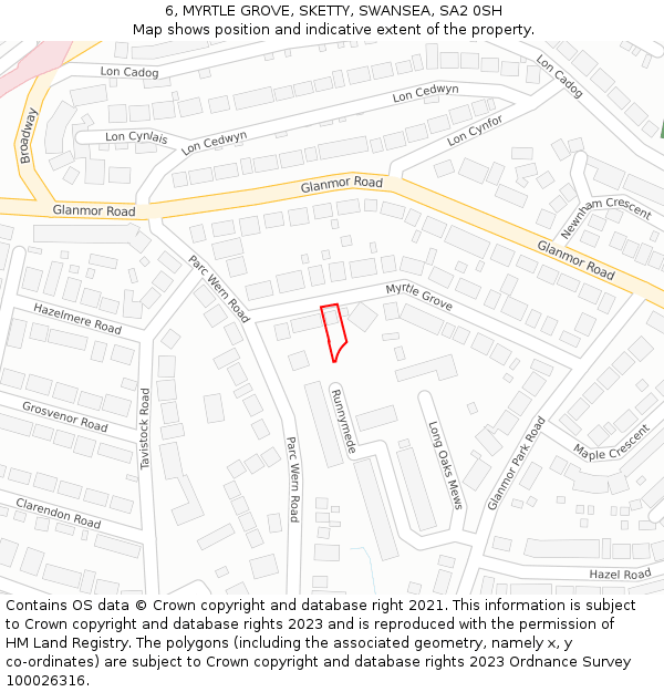 6, MYRTLE GROVE, SKETTY, SWANSEA, SA2 0SH: Location map and indicative extent of plot