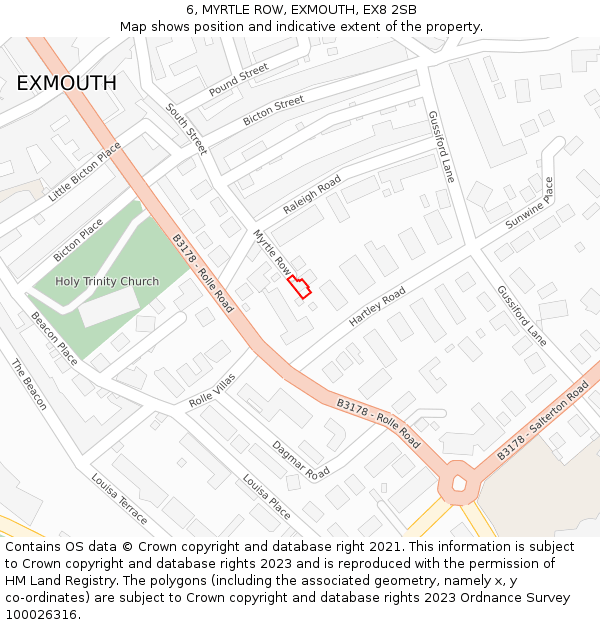 6, MYRTLE ROW, EXMOUTH, EX8 2SB: Location map and indicative extent of plot