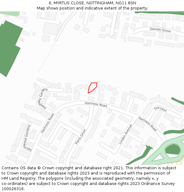 6, MYRTUS CLOSE, NOTTINGHAM, NG11 8SN: Location map and indicative extent of plot