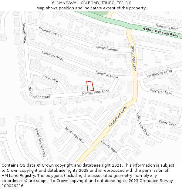 6, NANSAVALLON ROAD, TRURO, TR1 3JY: Location map and indicative extent of plot
