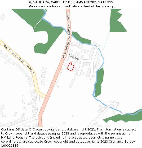 6, NANT ARW, CAPEL HENDRE, AMMANFORD, SA18 3SX: Location map and indicative extent of plot