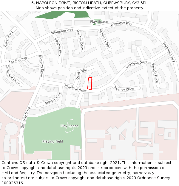 6, NAPOLEON DRIVE, BICTON HEATH, SHREWSBURY, SY3 5PH: Location map and indicative extent of plot