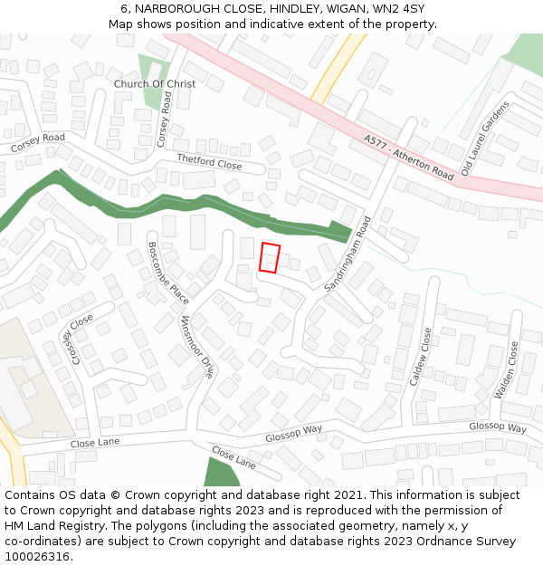 6, NARBOROUGH CLOSE, HINDLEY, WIGAN, WN2 4SY: Location map and indicative extent of plot