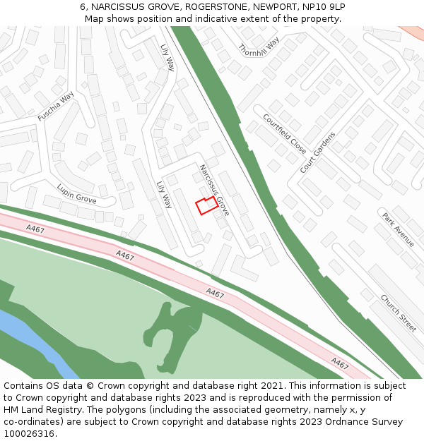 6, NARCISSUS GROVE, ROGERSTONE, NEWPORT, NP10 9LP: Location map and indicative extent of plot