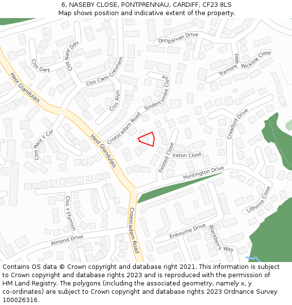 6, NASEBY CLOSE, PONTPRENNAU, CARDIFF, CF23 8LS: Location map and indicative extent of plot