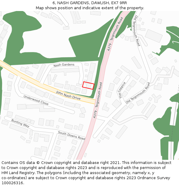 6, NASH GARDENS, DAWLISH, EX7 9RR: Location map and indicative extent of plot