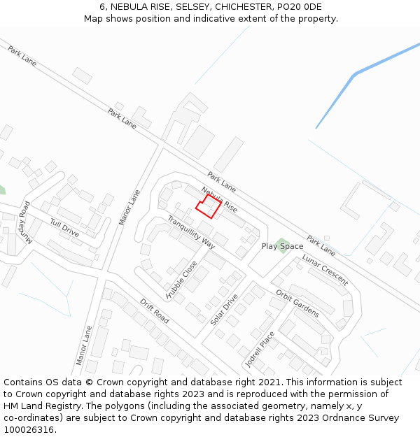6, NEBULA RISE, SELSEY, CHICHESTER, PO20 0DE: Location map and indicative extent of plot