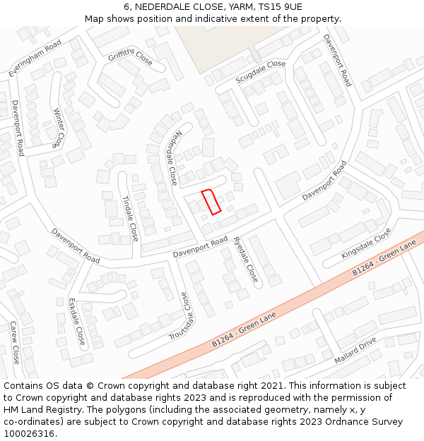6, NEDERDALE CLOSE, YARM, TS15 9UE: Location map and indicative extent of plot