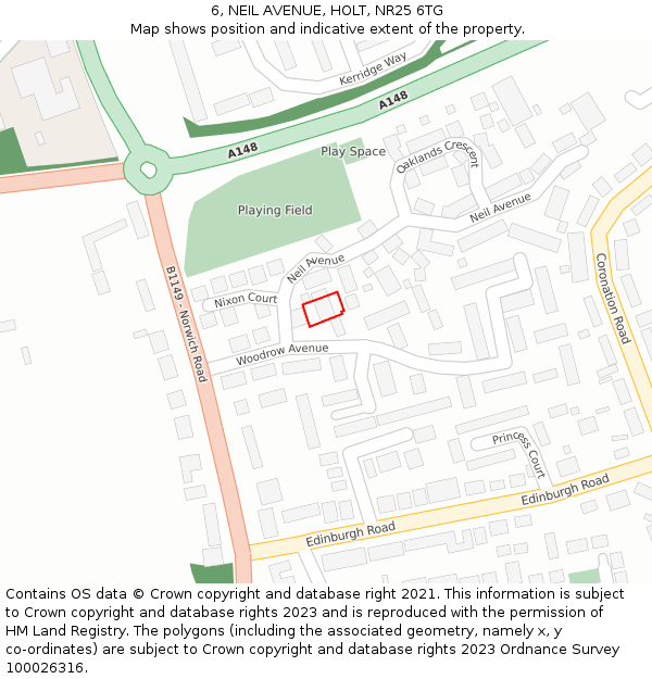 6, NEIL AVENUE, HOLT, NR25 6TG: Location map and indicative extent of plot