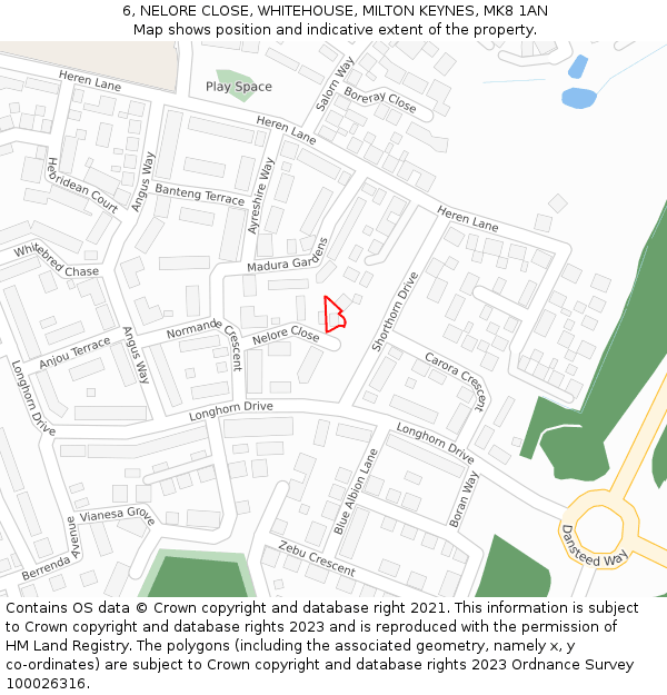 6, NELORE CLOSE, WHITEHOUSE, MILTON KEYNES, MK8 1AN: Location map and indicative extent of plot